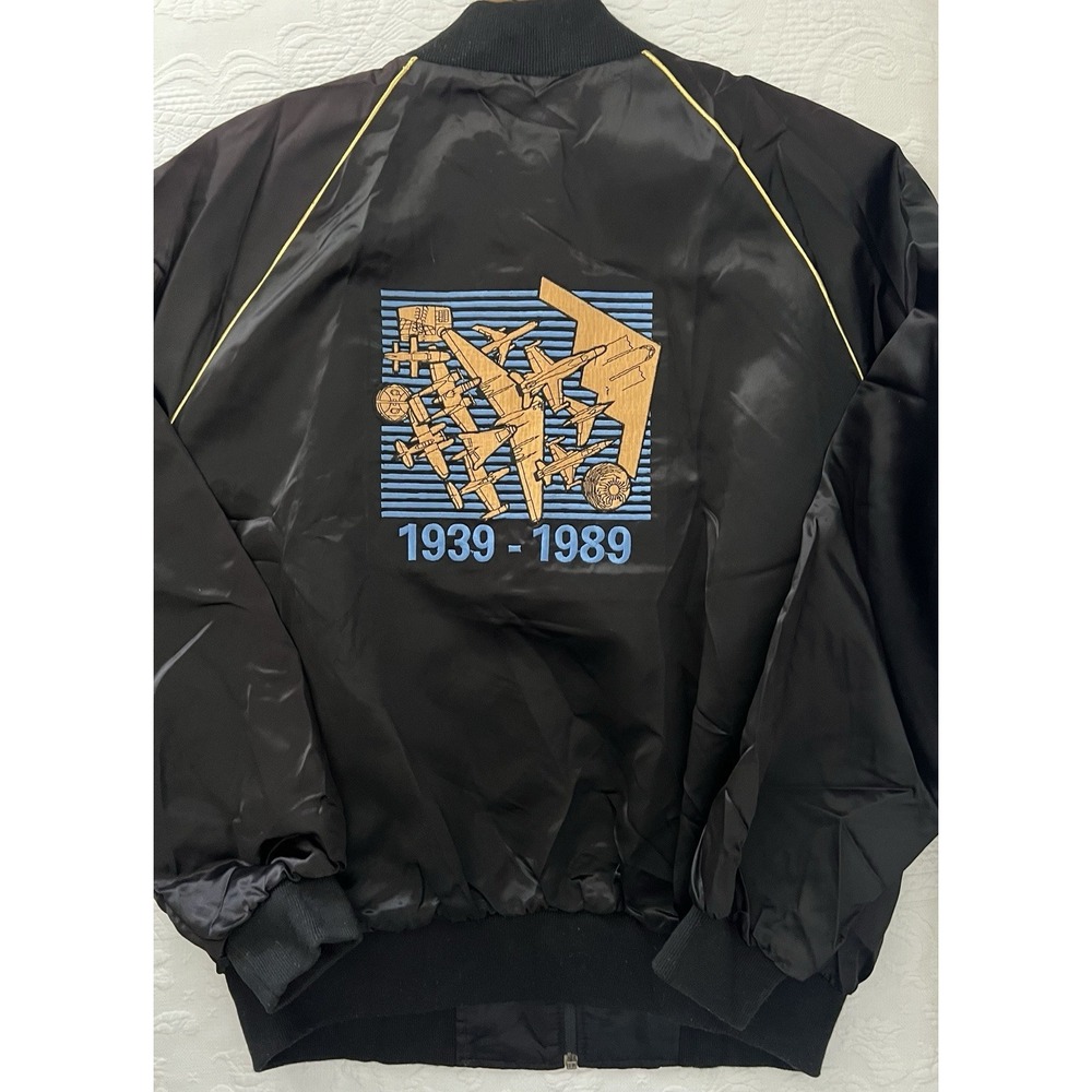 Northrop Grumman 80s Vintage Black Satin Bomber 50th Anniverary Jacket Mens XL